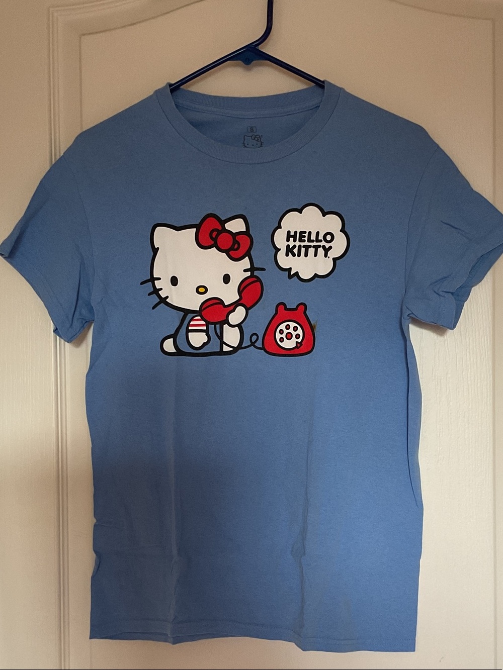 Sanrio Hello Kitty Light Blue Tee with Red Accent Graphic